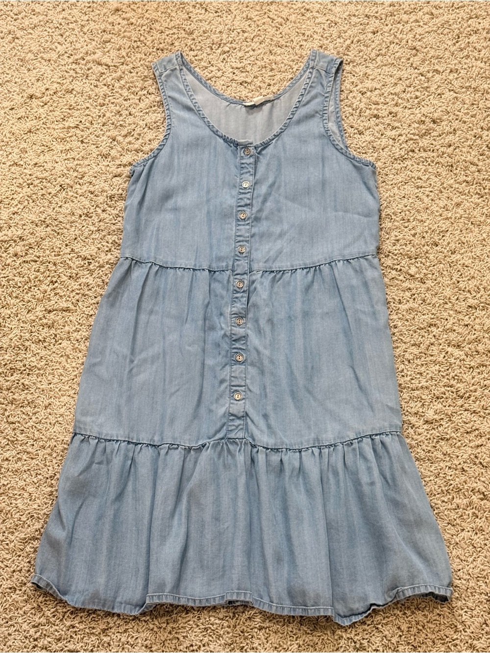 Light Blue Denim Tiered Button-Front Dress